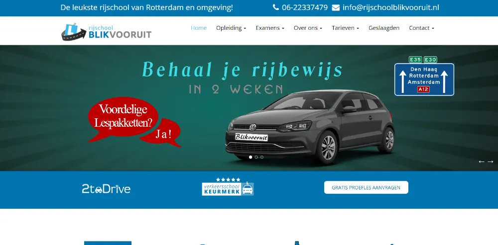 Website van Rijschool Blik Vooruit, gemaakt door Tevreden Marketing