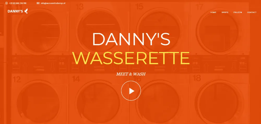 Website van Danny's Wasserette, gemaakt door Tevreden Marketing